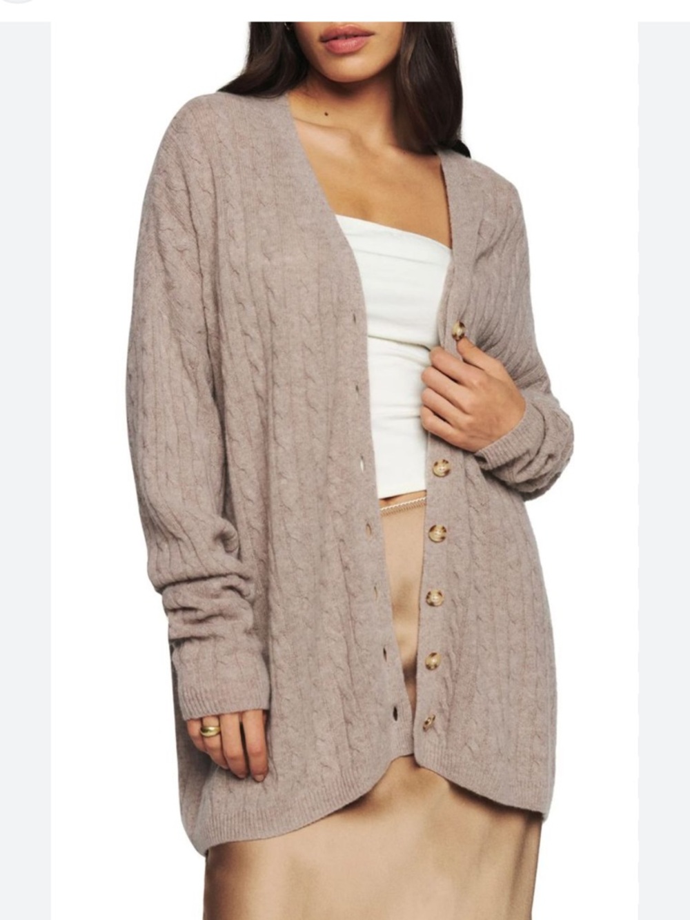 Reformation Giusta Cable Knit Cardigan - Taupe
